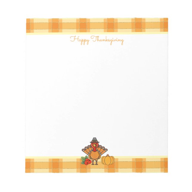 Erntedank Turkey Orange Gingham Shopping List Notizblock (Vorderseite)