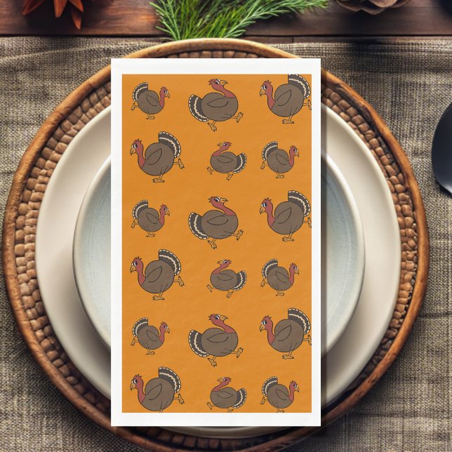 Erntedank Turkey Orange Paper Handtücher Serviette (Cute dancing turkeys paper guest towels perfect for your Thanksgiving celebration)