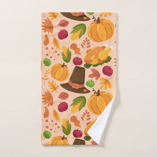 Erntedank Turkey Pumpkin Fall Pattern Handtuch (Handtuch)
