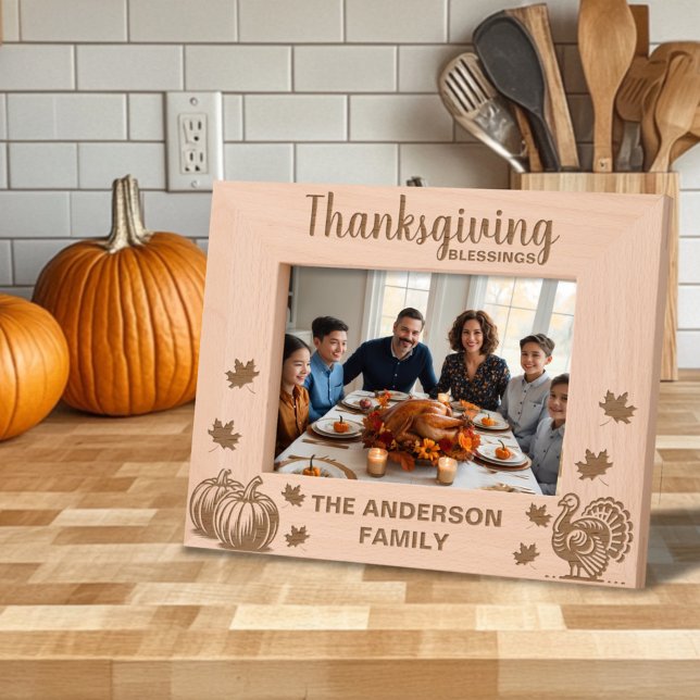 Erntedank Turkey Pumpkins Blätter Custom Geätzte Rahmen (Von Creator hochgeladen)