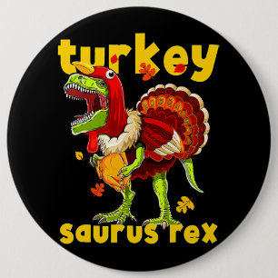 Erntedank Turkey Saurus T Rex Pilgrim Dinosaurier Button