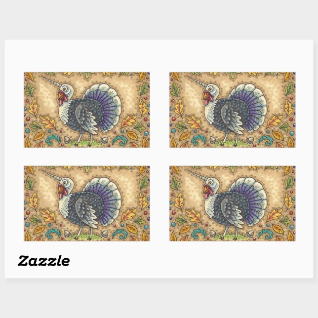 ERNTEDANK TÜRKEY UNICORN, WHIMSICAL FANTASY RECHTECKIGER AUFKLEBER (Blatt)