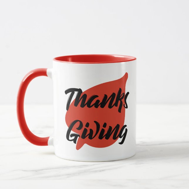 Erntedank-Typografie in nettem Text auf Leaf Tasse (Links)