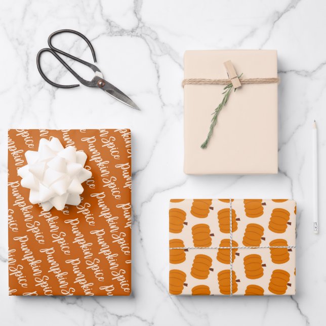 Erntedank und Fall Pumpkins Gewürzorange Geschenkpapier Set (Vorderseite)