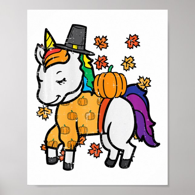 Erntedank Unicorn Niedlich Fall Mädchen Kleinkind Poster (Vorne)