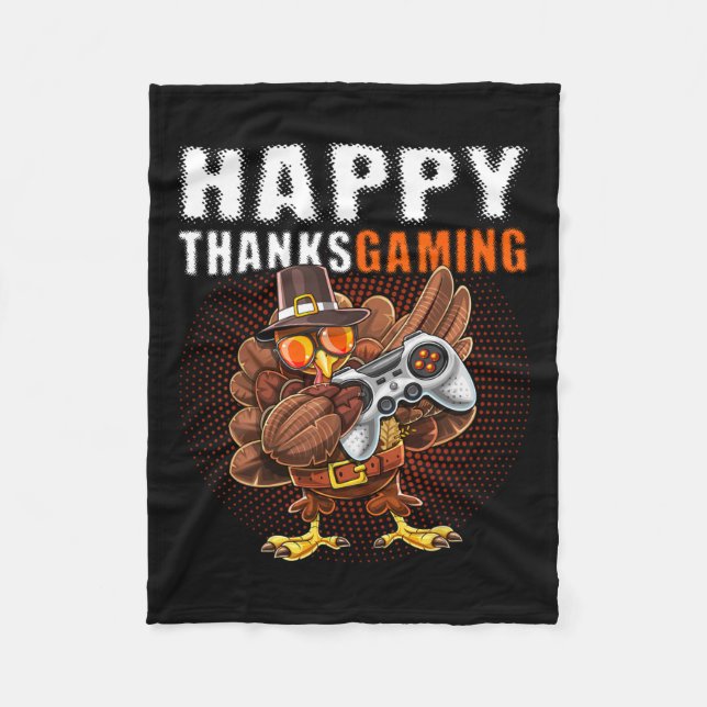 Erntedank Video Game Dabbing Türkei Pilgrim Boy Fleecedecke (Vorderseite)