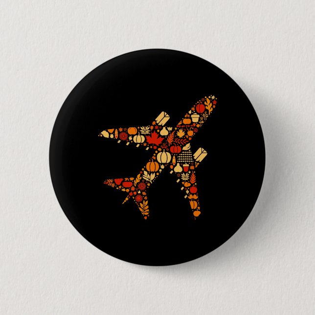 Erntedank von Herbst Pumpkin Fall Flugzeug Frauen  Button (Vorderseite)