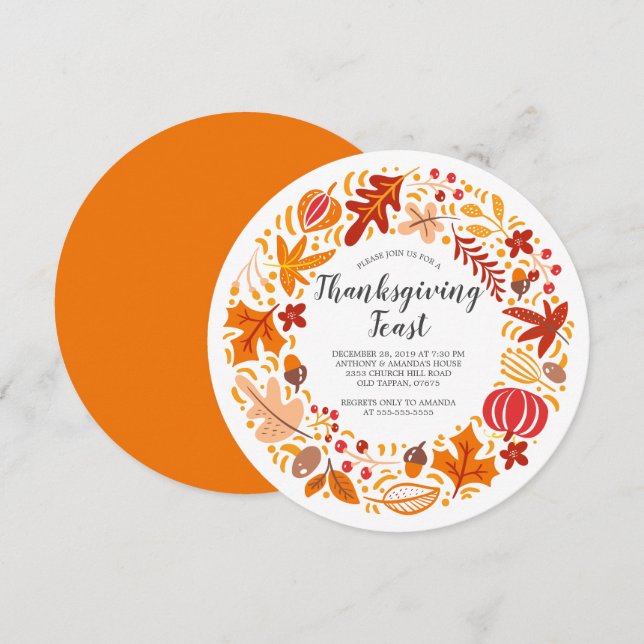 Erntedank von Herbstleaf Wreath Einladung (Vorne/Hinten)