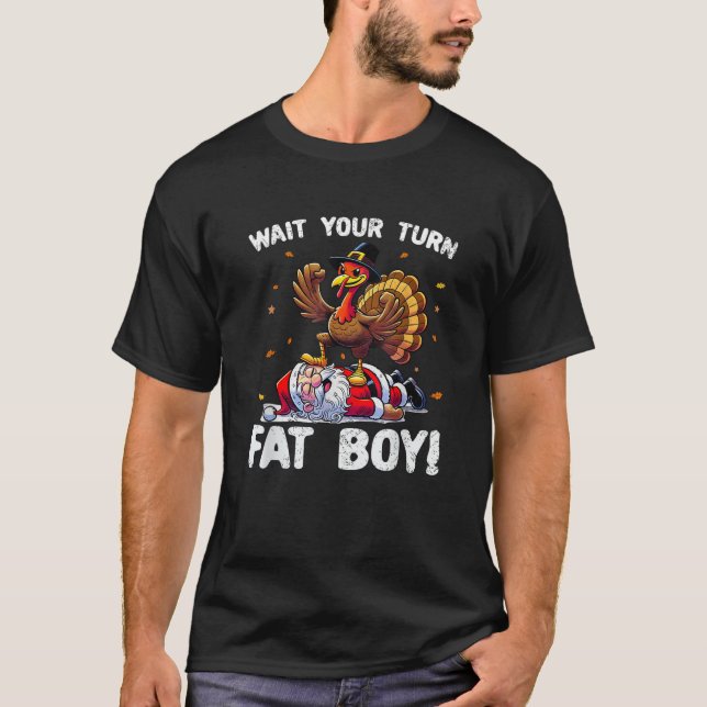 Erntedank warten Sie, fett Boy Funny Turkey S T-Shirt (Vorderseite)