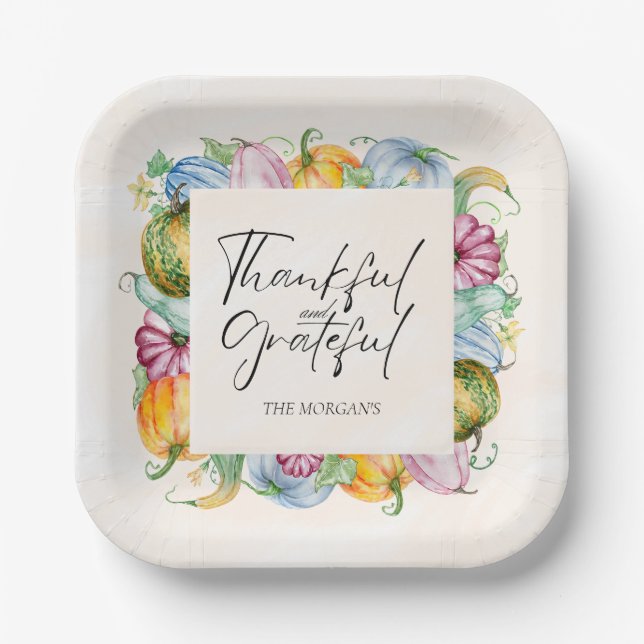 Erntedank Wasserfarbe Pumpkin und Blätter Pappteller (Vorderseite)