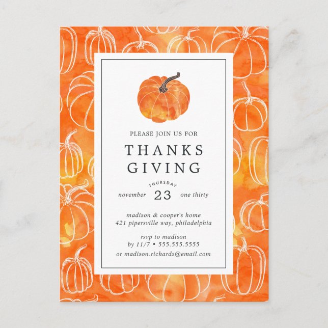 Erntedank | Wasserfarbenkürbis Postkarte (Vorderseite)