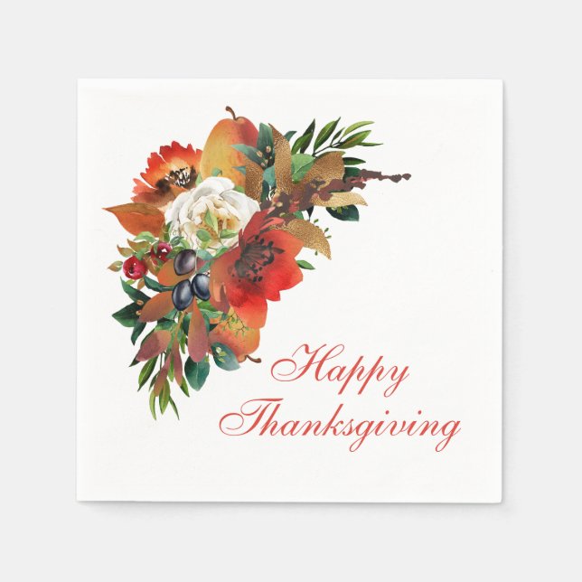 Erntedank Watercolor Blume Bouquet Serviette (Vorderseite)