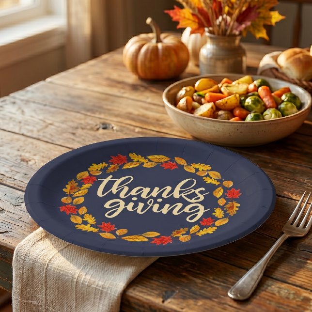Erntedank Watercolor Fall Leaaath Pappteller (Be thankful for Thanksgiving with these plates featuring a watercolor autumn leaf wreath.
)