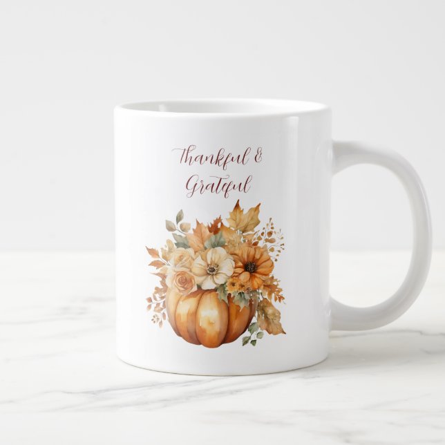 Erntedank Watercolor Pumpkin Blumendesign- Jumbo-Tasse (Rechts)