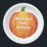 Erntedank Watercolor Pumpkin Custom Pappteller<br><div class="desc">Machen Sie Ihren Erntedank mit diesen maßgeschneiderten Kürbispapier-Tellern unterhaltsam. Ideal für Erntedank,  Office-Party oder Party.</div>