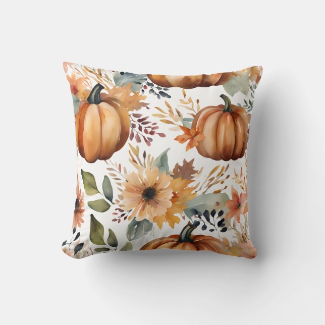 Erntedank Watercolor Pumpkin Floral Pattern Kissen (Vorderseite)