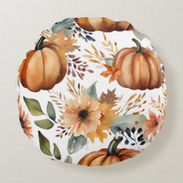 Erntedank Watercolor Pumpkin Floral Pattern Rundes Kissen