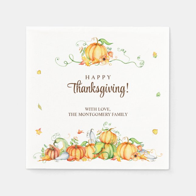 Erntedank Watercolor Pumpkin Party Serviette (Vorderseite)