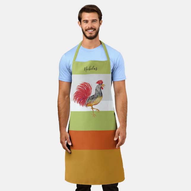 Erntedank Watercolor Rooster Personalisiert Schürze (Getragen)