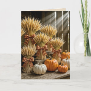 Erntedank Weizenschalen in Stall mit Pumpkins Karte