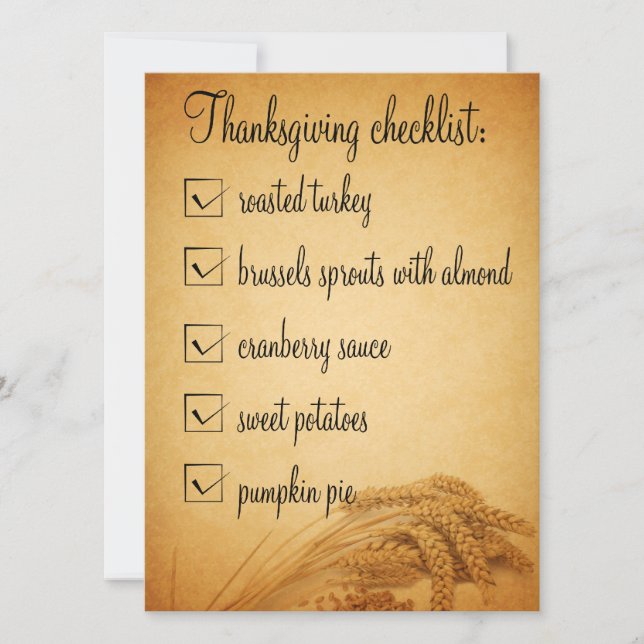 Erntedank Wheat Food Checkliste Einladung (Vorderseite)