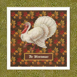 Erntedank White Turkey Herbstleaves Monogramm Serviette