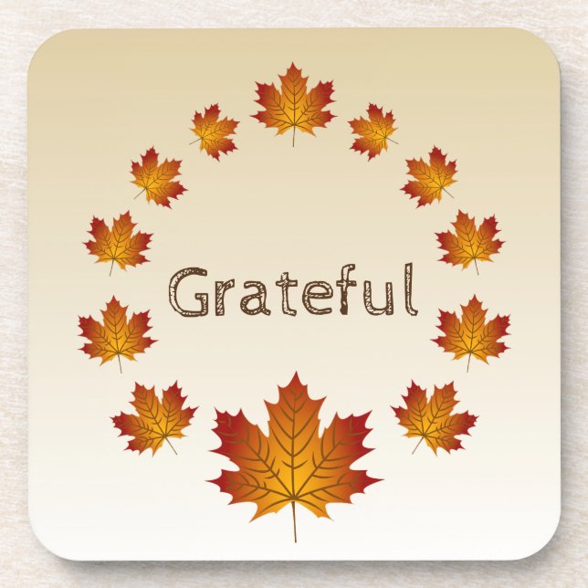Erntedank Wreath Grateful Simple Maple Blätter Getränkeuntersetzer (Vorderseite)