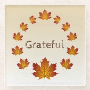 Erntedank Wreath Grateful Simple Maple Blätter Glasuntersetzer