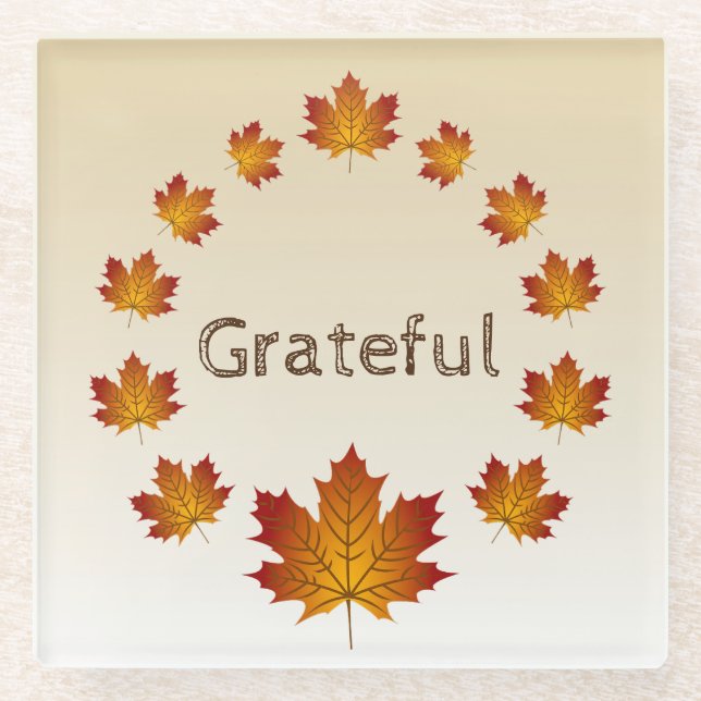 Erntedank Wreath Grateful Simple Maple Blätter Glasuntersetzer (Vorderseite)