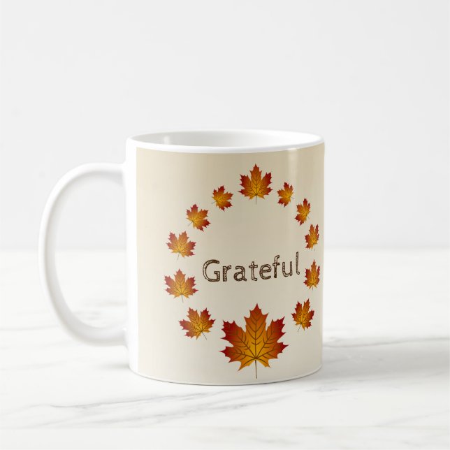 Erntedank Wreath Grateful Simple Maple Blätter Kaffeetasse (Links)