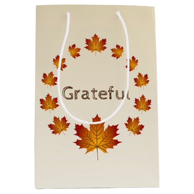 Erntedank Wreath Grateful Simple Maple Blätter Mittlere Geschenktüte (Vorderseite)