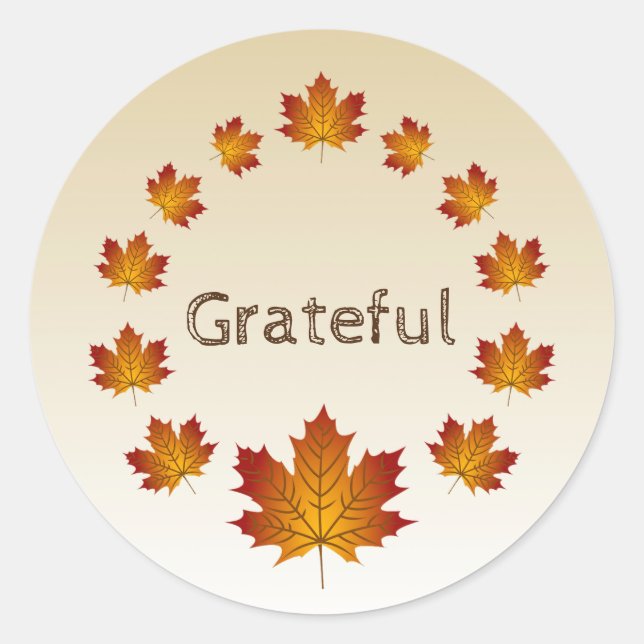 Erntedank Wreath Grateful Simple Maple Blätter Runder Aufkleber (Vorderseite)