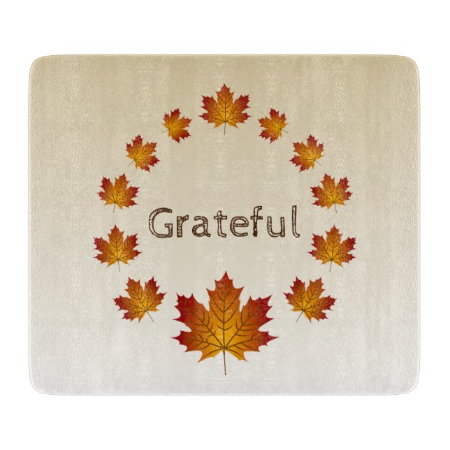 Erntedank Wreath Grateful Simple Maple Blätter Schneidebrett (Vorderseite)