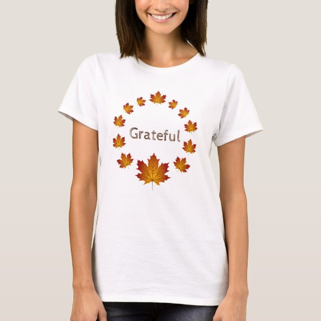Erntedank Wreath Grateful Simple Maple Blätter T-Shirt (Vorderseite)