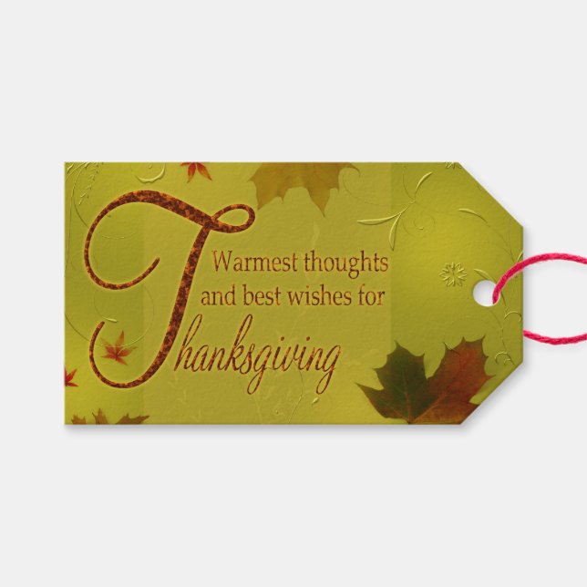 Erntedank wünscht Typografie-Blätter Geschenkanhänger (Vorderseite (Horizontal))
