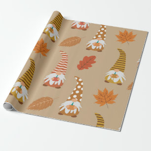 Erntedank-Zwerge mit Herbstlaub Geschenkpapier