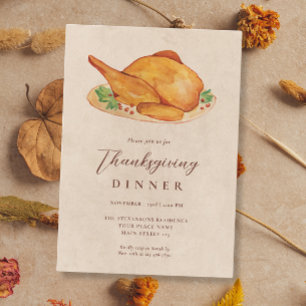 Erntedankfest Abendessen Aquarell Truthahn Herbst Einladung