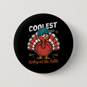 Erntedankfest Coolste Turkey Am Tisch Jungen Kinde Button