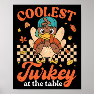 Erntedankfest Coolste Turkey Am Tisch Jungen Kinde Poster