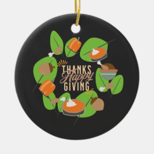 Erntedankfest Dinner Truthahn Kürbis Herbstgrün  Keramik Ornament