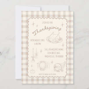 Erntedankfest Gingham Beige Neutrale Ästhetik Einladung