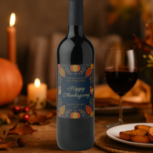 Erntedankfest Herbst Truthahn Familie Thanksgiving Weinetikett