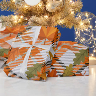Erntedankfest Herbstlaub Orange Kariert Geschenkpa Geschenkpapier