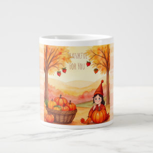 Erntedankfest, Hübsches kleines Mädchen und Kürbis Jumbo-Tasse