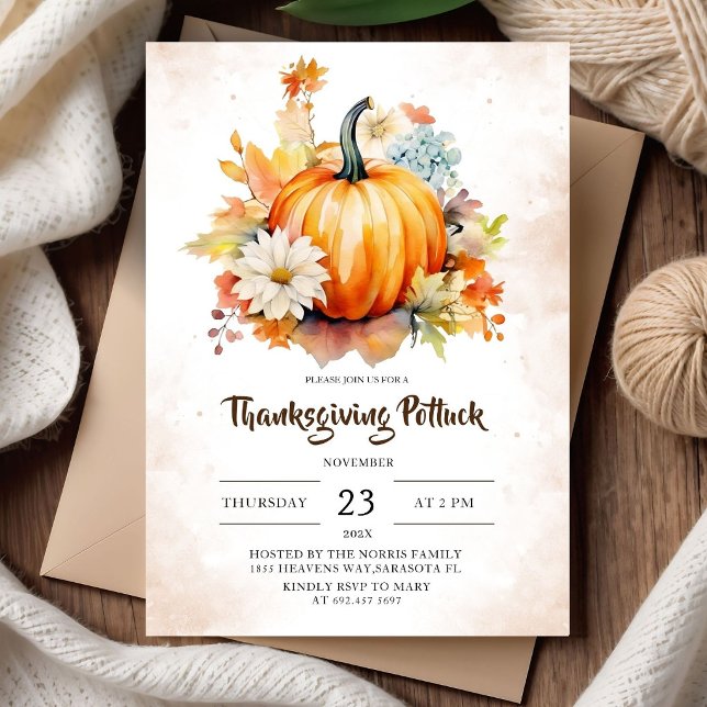 Erntedankfest Potluck Herbst Kürbis Rustikal Einladung (Von Creator hochgeladen)