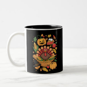Erntedankfest Truthahn Dankbarer Kuchen Herbst Fam Zweifarbige Tasse