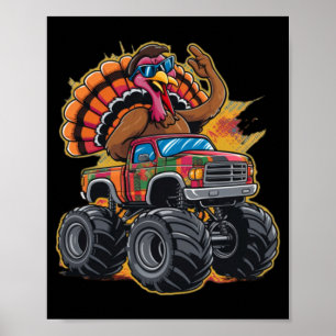 Erntedankfest Truthahn fährt auf Monstertruck Jung Poster
