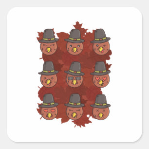 Erntedankfest Truthahn Gesicht Emoji  Quadratischer Aufkleber