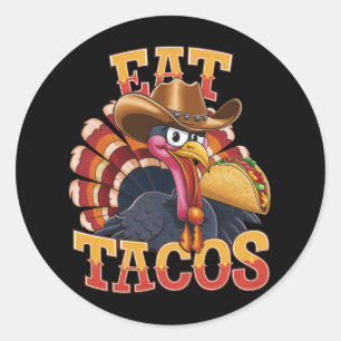 Erntedankfest Truthahn isst Tacos  Lustiger Mexika Runder Aufkleber