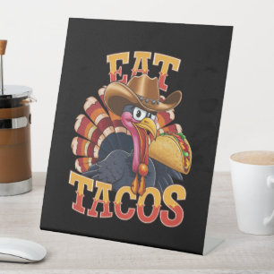 Erntedankfest Truthahn isst Tacos  Lustiger Mexika Sockelschild